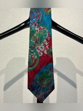 Vintage Oscar de la Renta Multicolor Abstract 100% Silk Tie
